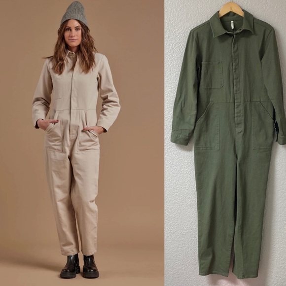Rylee + Cru Pants - Rylee + Cru Beige and Olive Jumpsuits